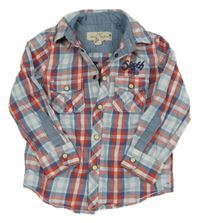 Modro-červeno-bílá kostkovaná košile s nápisem H&M