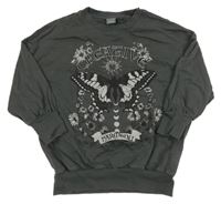 Tmavošedé teplákové oversize šaty s motýlem a květinami Next