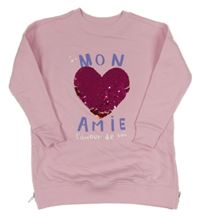 Růžová dlouhá mikina se srdcem z překlápěcích flitrů George