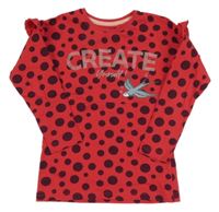 Červené puntíkaté triko s ptáčkem a volánky Blue Seven