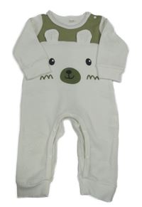 Bílo-khaki žebrovaný overal s medvědem