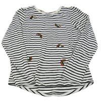 Bílo-černé pruhované triko s duhami z překlápěcích flitrů Nutmeg