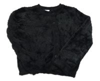 Černý chlupatý propínací svetr Hema