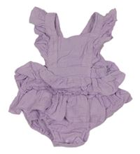 Lila mušelínový kraťasový overal s volánky Shein