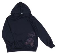 Tmavomodrá lehká mikina s ovladači a kapucí Shein