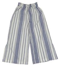 Bílo-modré pruhované široké lehké kalhoty Sinsay