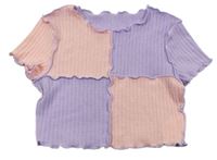 Lila-růžové žebrované crop tričko Shein