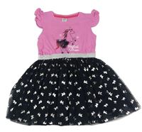 Růžovo-tmavomodré šaty s tylovou sukní a jednorožcem Kiki&Koko