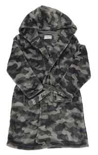 Šedý army chlupatý župan s kapucí 