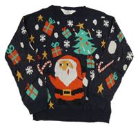 Tmavomodro-barevný lehký svetr se Santou H&M