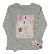 Nové - šedé melírované triko s jednorožcem Dunnes Stores