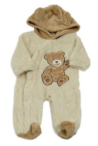 Smetanovo-hnědá chlupatá kombinéza s medvědem a kapucí shein