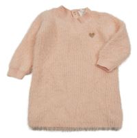 Světlerůžové chlupaté svetrové šaty 