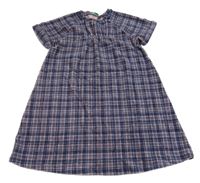 Tmavomodro-růžové kostkované žebrované sametové šaty Benetton