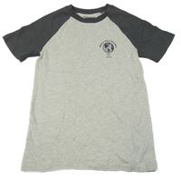 Šedé melírované tričko s žebrovanými rukávy Manguun