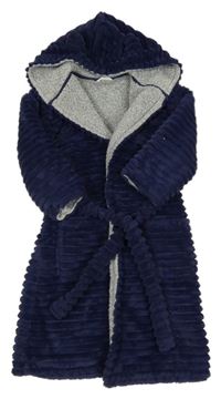 Tmavomodrý plyšový podšitý župan s kapucí M&S