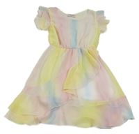 Barevné pastelové šifonové šaty s volánkem 