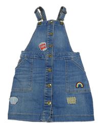 Modré riflové propínací laclové šaty s nášivkami Next