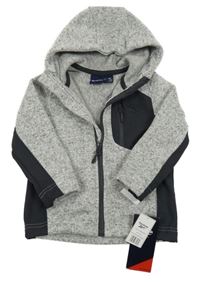 Nové - šedo-tmavomodrá melírovaná pletená propínací thermo mikina s kapucí Reebok