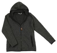 Tmavošedá melírovaná pletená thermo propínací mikina s kapucí H&M