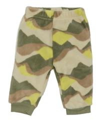 Khaki-hnědo-béžové vzorované plyšové tepláky 