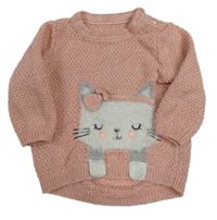 Růžový třpytivý svetr s kočičkou Matalan