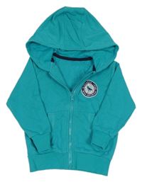 Zelenomodrá propínací mikina s dinem a kapucí 