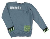 Modrošedá slabá mikina s nápisem