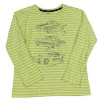 Šedo-něonově žluté pruhované triko s auty Topolino