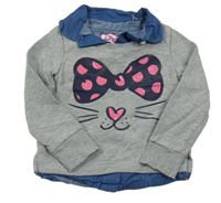 Šedá mikina s halenkovým prvkem a mašlí s čumákem C&A