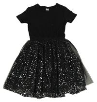 Černé šaty s tylovou třpytivou vzorovanou sukní C&A