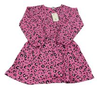 Nové - Růžovo-černé teplákové šaty s leopardím vzorem Tu