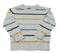 Světlešedo-modro-hořčicový pruhovaný svetr C&A