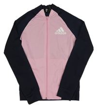 Růžovo-tmavomodrá propínací sportovní mikina s logem Adidas