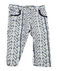 Bílo-tmavomodré vzorované plátěné kalhoty Topomini