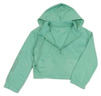 Tyrkysová crop sportovní mikina s potiskem a kapucí C&A