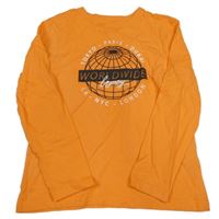 Oranžové triko s potiskem a nápisy Primark