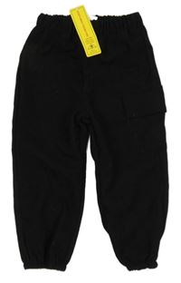 Nové - Černé žebrované cargo cuff kalhoty Shein