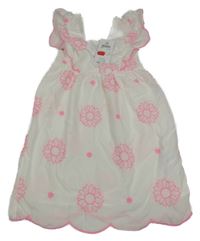 Nové - Bílo-neonově růžové květované šaty s volánky Dopodopo