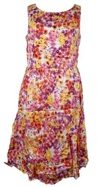 Dámské růžovo-žluto-bílé květované plátěné midi šaty Laura Ashley