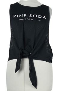 Dámský černý vzorovaný sportovní crop top s logem a uzlem Pink Soda 