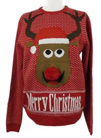 Pánský červený vzorovaný vánoční svetr se sobem F&F