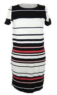 Dámské černo-bílo-červené pruhované žebrované šaty Amisu 