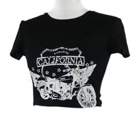 Dámské černé žebrované crop tričko s motorkou 