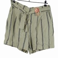 Nové - Dámské béžovo-černé pruhované lněné kraťasy s páskem TU 