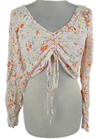 Dámská bílo-barevená kytičkovaná crop halenka se stahováním Pieces 