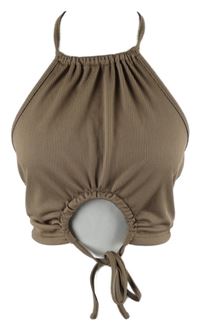 Dámský hnědý žebrovaný crop top se stahováním Shein 