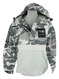 Pánská bílo-šedá army šusťáková bunda s kapucí Squad