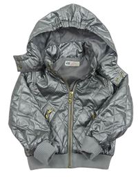 Stříbrná šusťáková jarní zateplená bunda s kapucí H&M