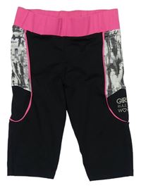 Černo-neonově růžovo-bílé sportovní elastické kraťasy F&F